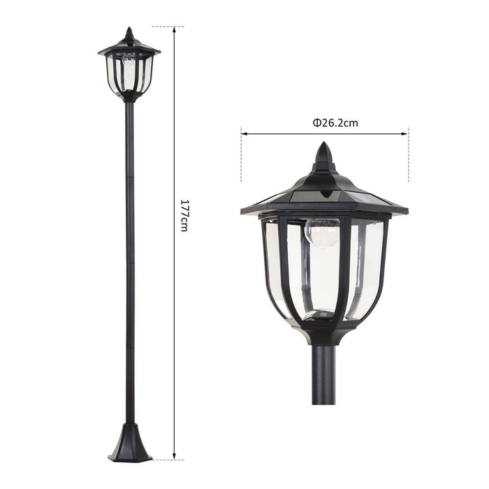 1.77m Tall Solar LED Lamp Post | Outdoor Garden Lighting | Black | Energy-Saving