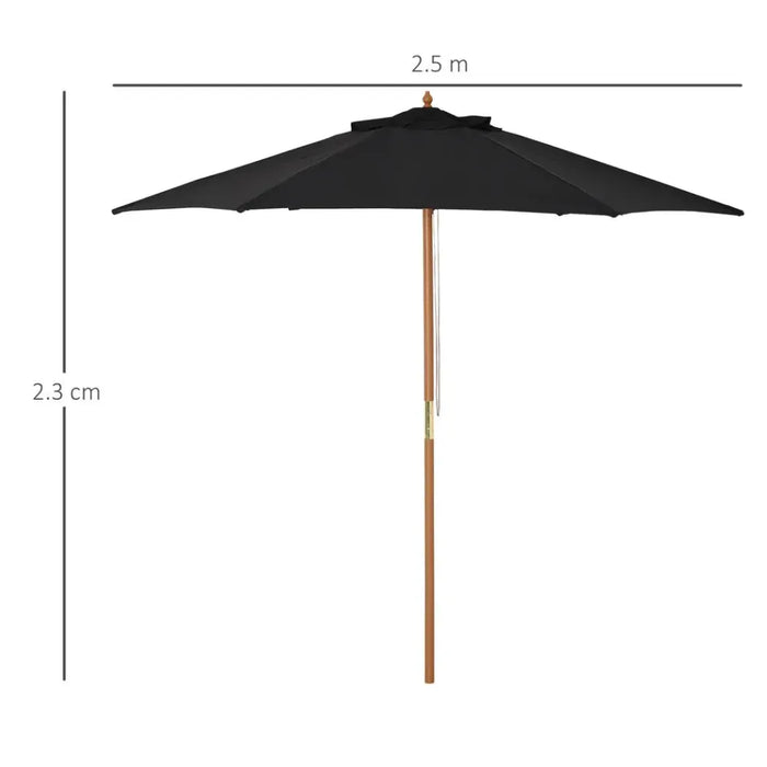 High-Quality 2.5m Wood Garden Parasol Sun Shade Patio Umbrella - Black