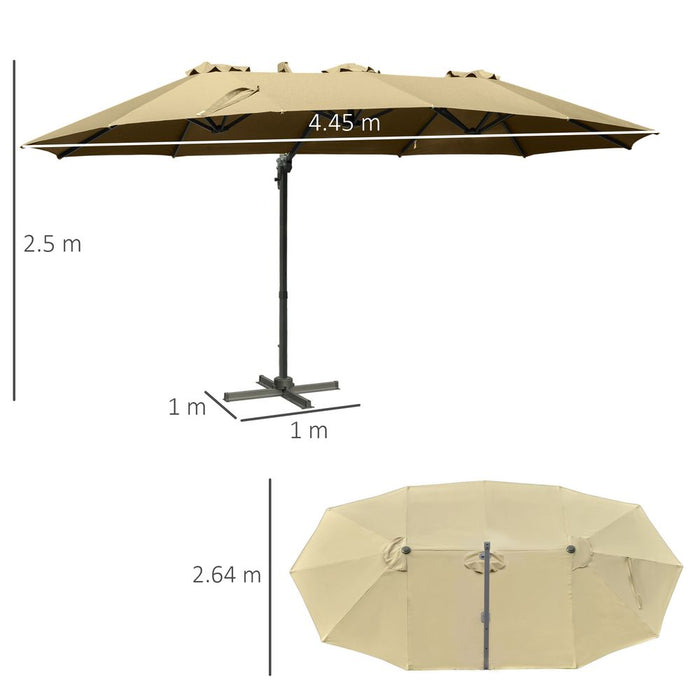 High-Quality 4.5m Patio Parasol, Double-Sided Rectangular Crank Handle, Khaki