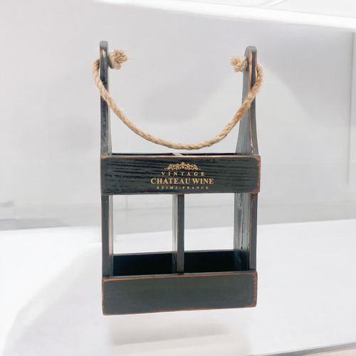 39CM BLACK WOODEN 2 BOTTLE WINE HOLDER