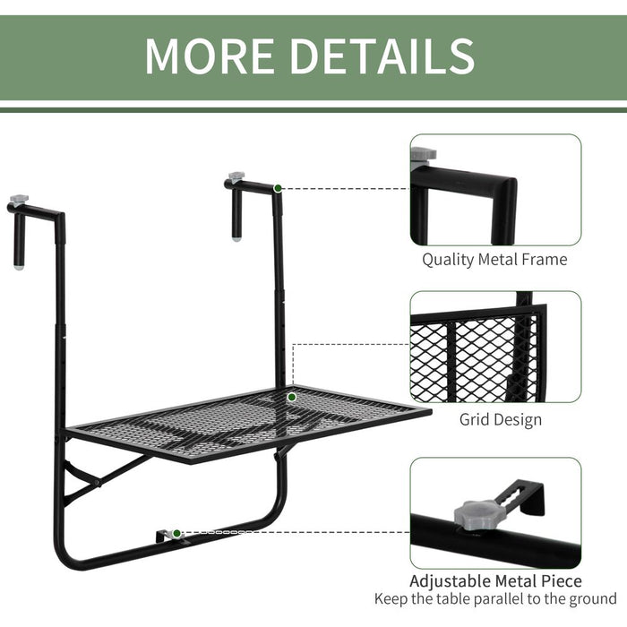 Versatile Balcony Hanging Table, Metal Wall Mount Desk, Adjustable - Black