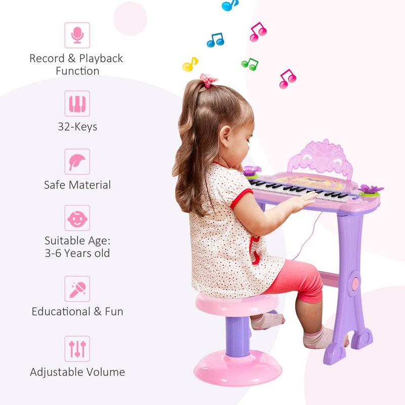 Premium Quality Mini Battery Organ Piano Microphone Stool 32 Key Keyboard Kids Toy