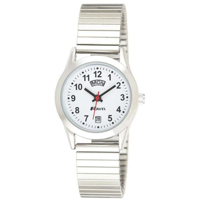 Ravel Womens Silver Day Date Expander Watch - High Quality Timepiece