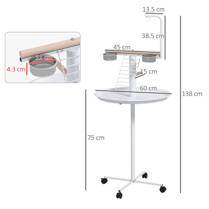 PawHut Bird Table: Elevated, Mobility, Perches, Stainless, Round Tray