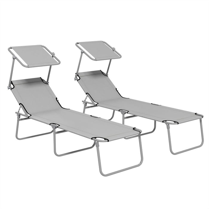 Folding Sun Lounger Set 2: Adjustable Backrest, Sunshade, Outsunny