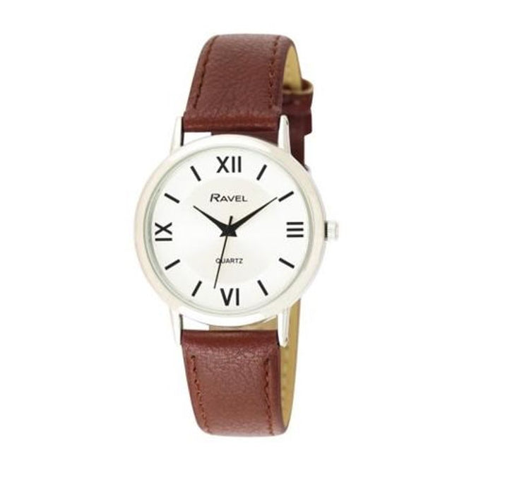 Ravel Men's White Dial Brown Leather Strap Watch R0105.47.1- Classic Style, Functionality, Comfort