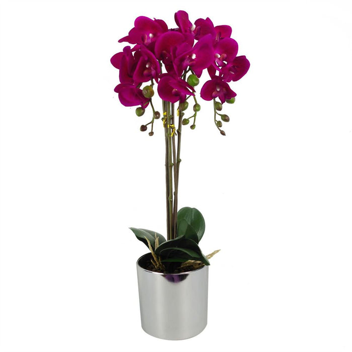 Real Touch 52cm Artificial Orchid - Dark Pink/Silver