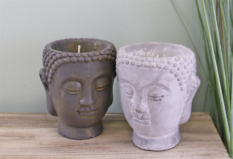 Pair of Cement Buddha Candles - Sandalwood Scented