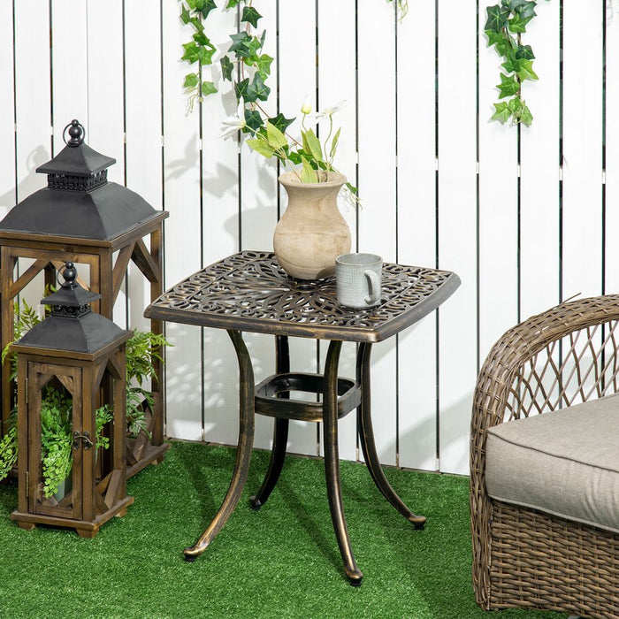 Outsunny 54x54cm Alum Garden Side Table w/ Umbrella Hole, Bronze - High Quality & Versatile