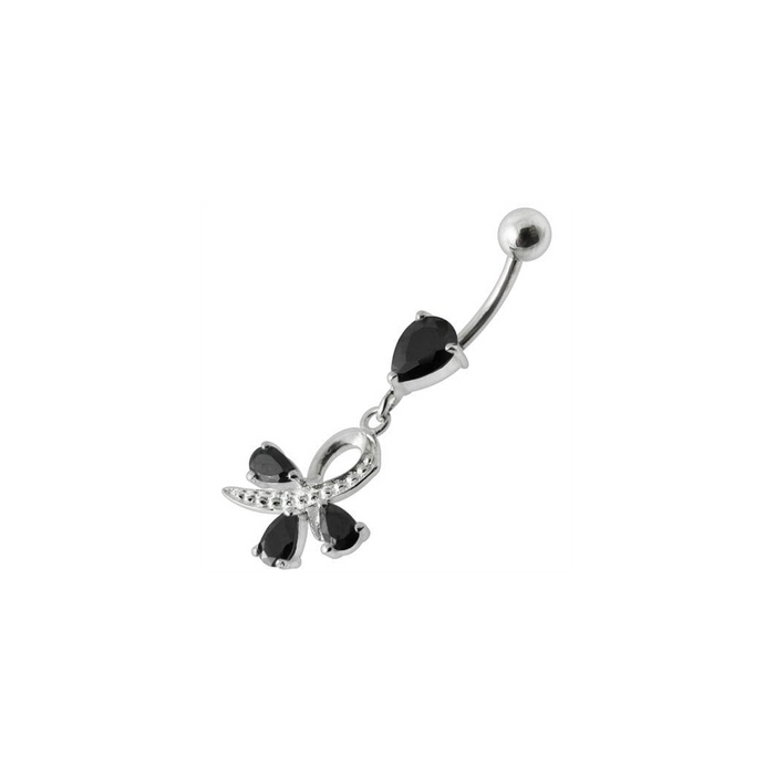 Silver  Pear Jeweled Dangling SS Belly Ring Body Jewelry