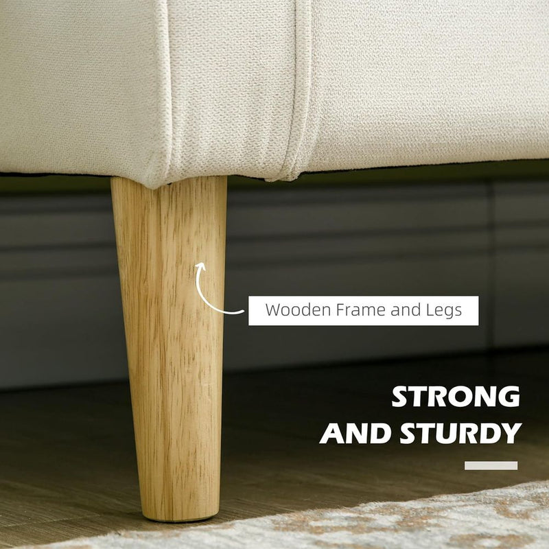 HOMCOM Compact Loveseat Sofa 2 Seater Sofa with Storage and Wood Legs Cream