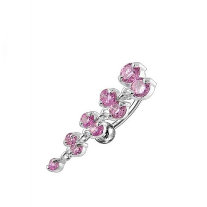 Jeweled Fancy Reverse Silver Dangling Curved Bar Belly Ring