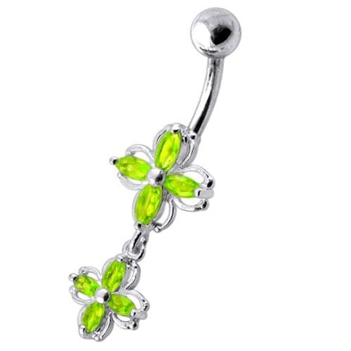 Fancy Silver Dangling  Jeweled SS Banana Navel Ring