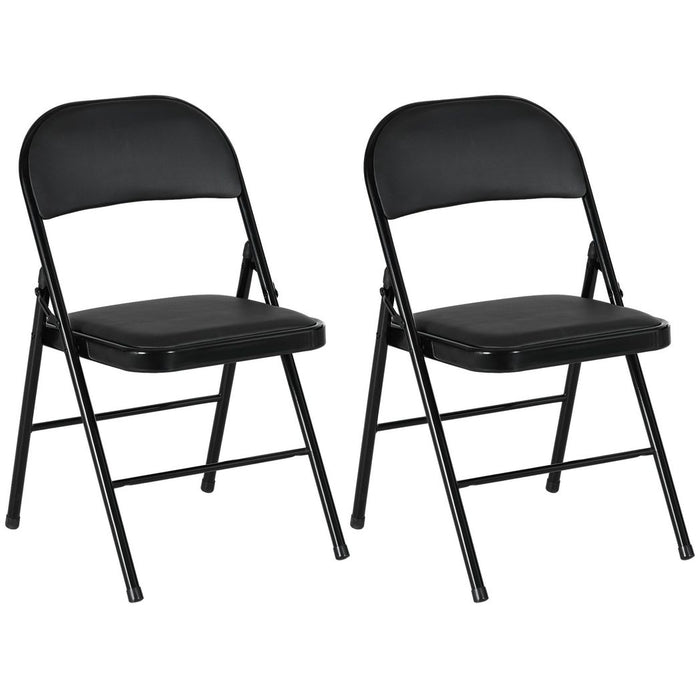 HOMCOM 2 Pack Padded Folding Chairs with Cushioned Seat and Metal Frame Black