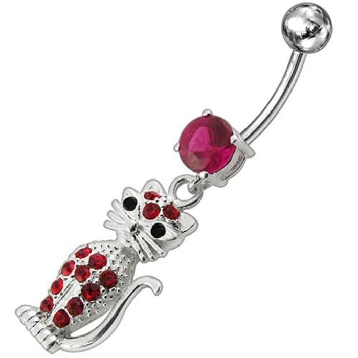 Fancy Jeweled Cat Dangling Navel Belly Ring