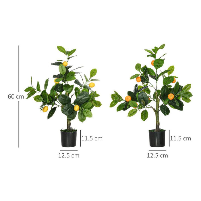 Premium HOMCOM Artificial Lemon & Orange Trees - Set of 2, 60cm - Indoor Tabletop Fruit Trees