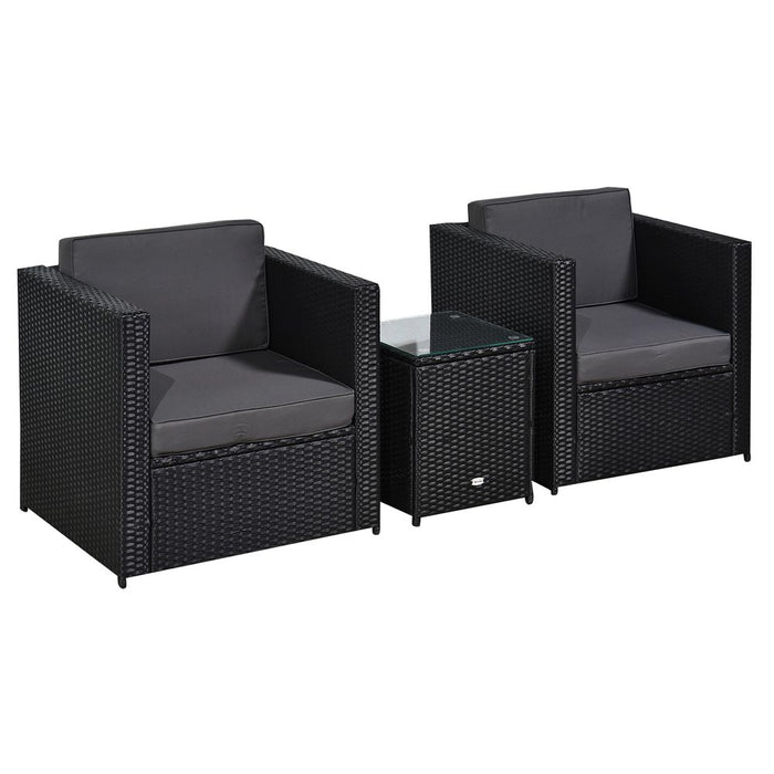 Premium 2-Seater Rattan Sofa Furniture Set w/Cushions | Steel Frame | Weather Resistant | Black