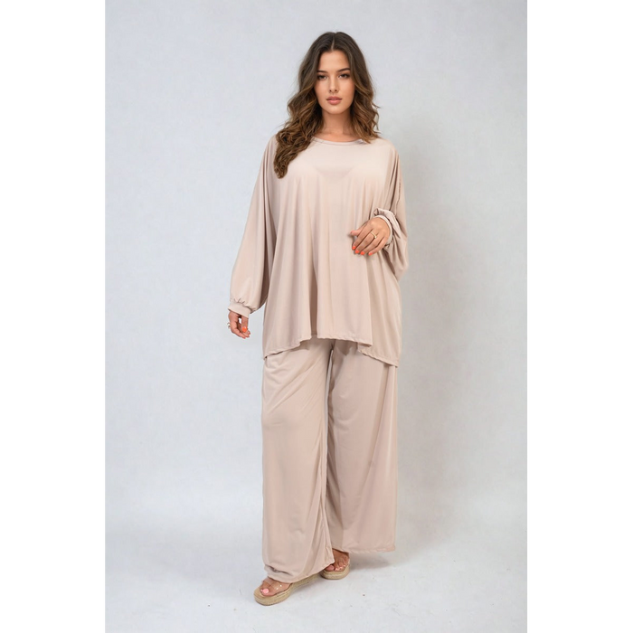 Impeccable Oversized Long Sleeve Top and Wide Leg Co-ord Set