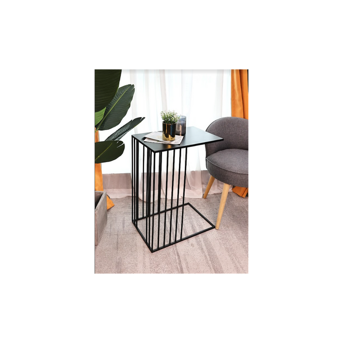 Metal Side Table - SLENDER: 45x30x59cm, Iron + Glass, Black - High Quality, Fast Shipping