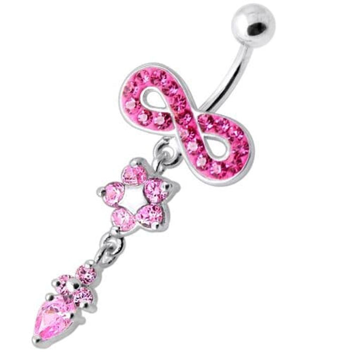 Jeweled Infinity Flower Dangling Navel belly bar