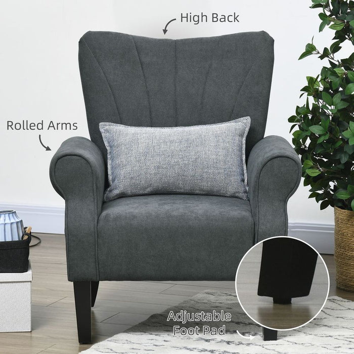 HOMCOM Armchair, Upholstered Modern Accent Chair with Wood Legs, Grey