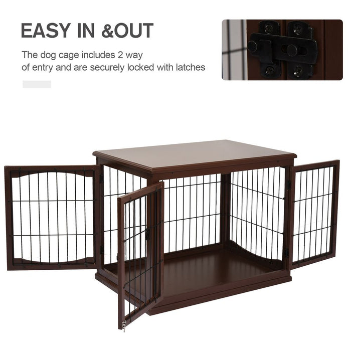 Wooden Dog Crate End Table Pet Puppy Cage w/Metal Wire for Small Dog Brown