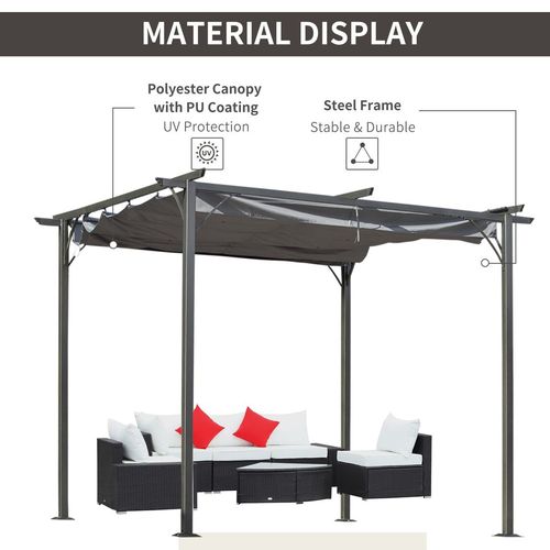 3x3 m Metal Pergola Gazebo Awning Retractable Canopy Grey 3x3m