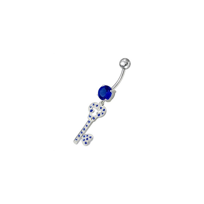 Jeweled Heart Key Dangling Belly Ring