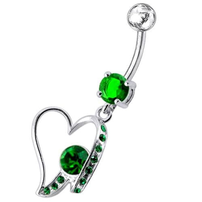 Fancy Jeweled Heart Dangling Belly Ring