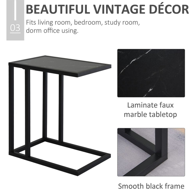HOMCOM C Shape End Table w/Metal Frame Marble-Effect Top Sofa Side Table Narrow Snack Coffee Table for Living Room, Grey Marble Effect