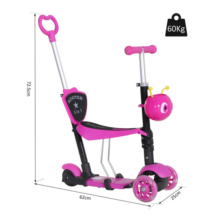 5-in-1 Kids Baby Toddler Kick Scooter Removable Seat Height Adjustable Pink