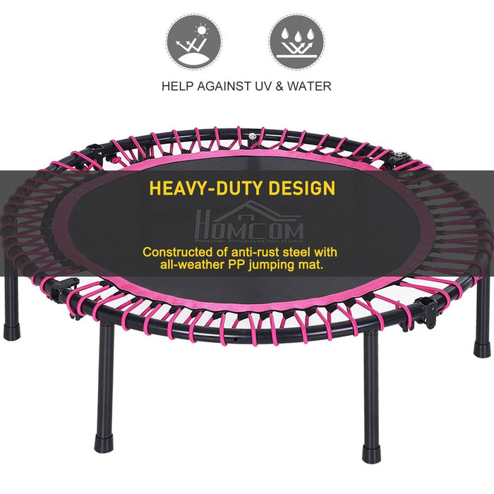 HOMCOM 45” Round Mini Fitness Trampoline Rebounder Indoor Outdoor Mini Jumper with Adjustable Handle - Pink