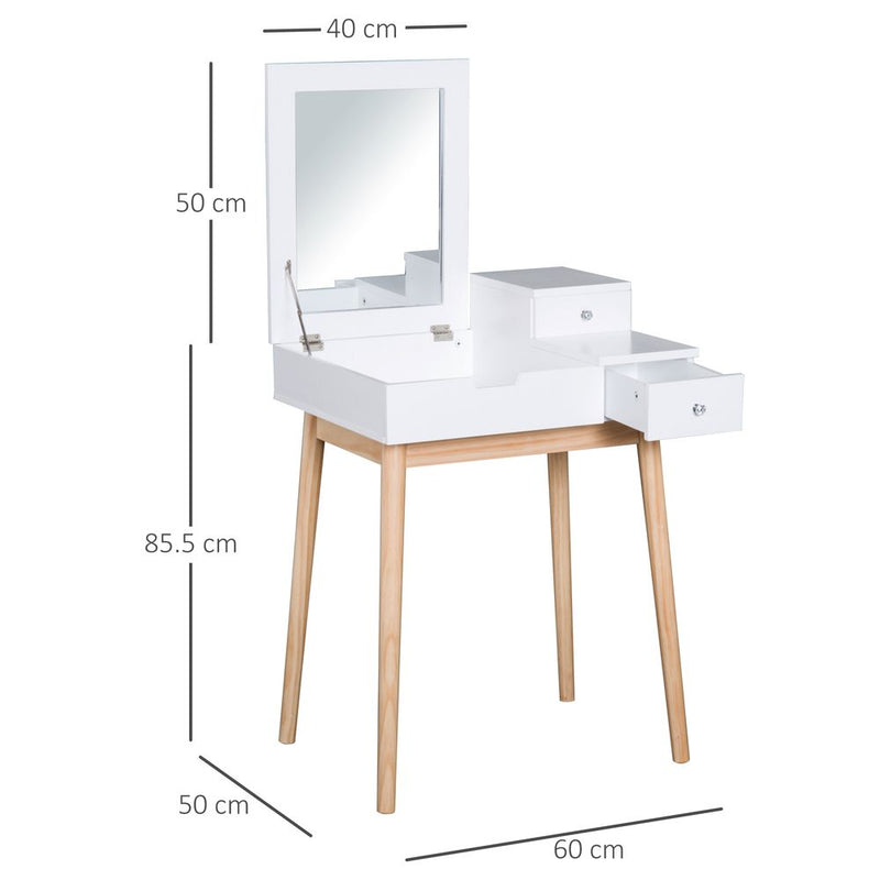 HOMCOM Dressing Table Desk Flip-up Mirror Multi-Purpose Large Space 2 Drawers Modern - White