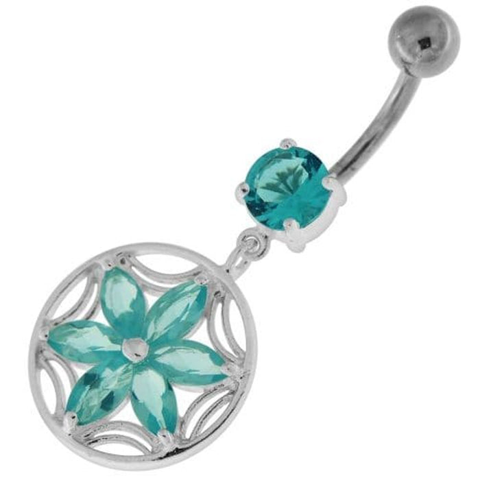 Sterling Silver Dazzling Flower Filigree Navel Bar