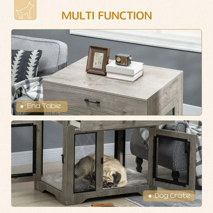 Double-Door Dog Kennel Furniture Pet Crate, for Medium Dogs, Indoor Use - Grey