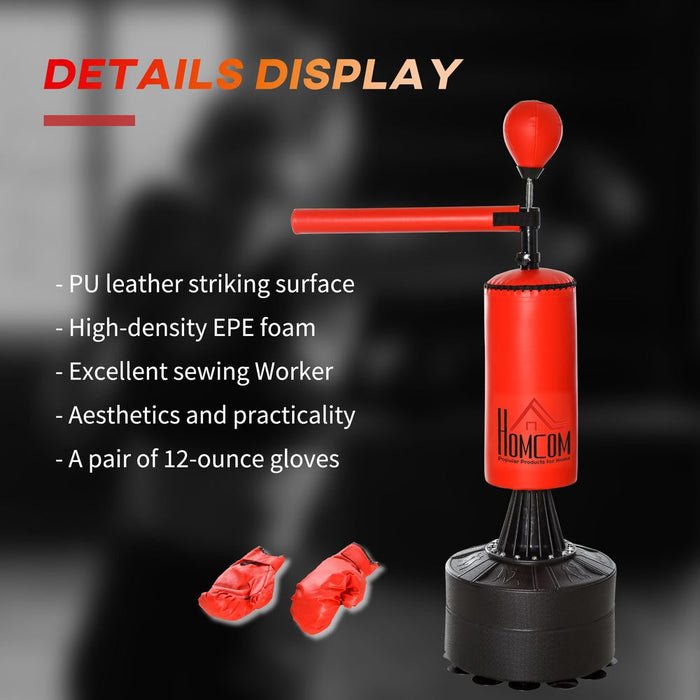 HOMCOM 155-205cm 3-IN-1 Freestanding Boxing Punch Bag Stand with Rotating Flexible Arm, Speed Ball, Waterable Base