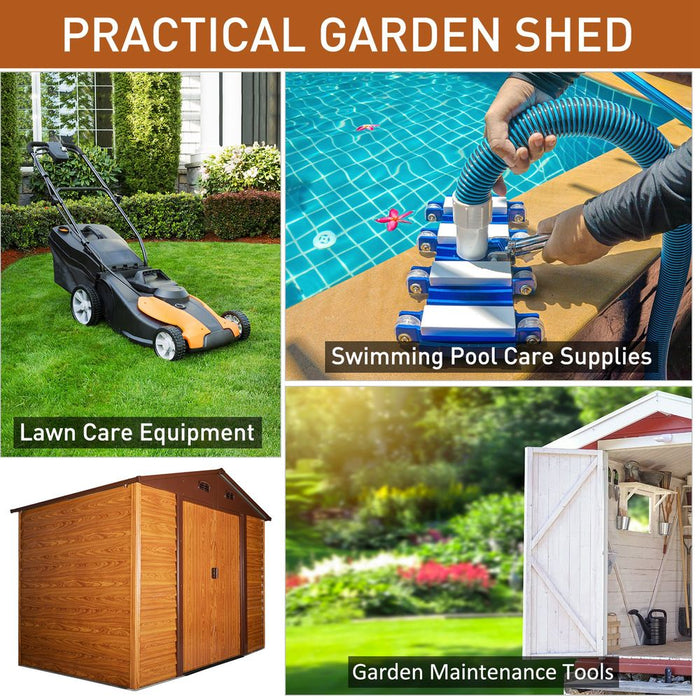 Stylish Metal Garden Shed Storage & Foundation - Durable, Ventilated - Brown - 9.1x6.4ft