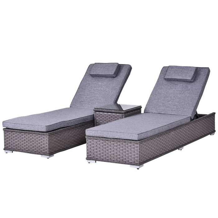 Premium 3-Piece Rattan Lounge Set + Side Table, Adjustable Recline Chair, Grey