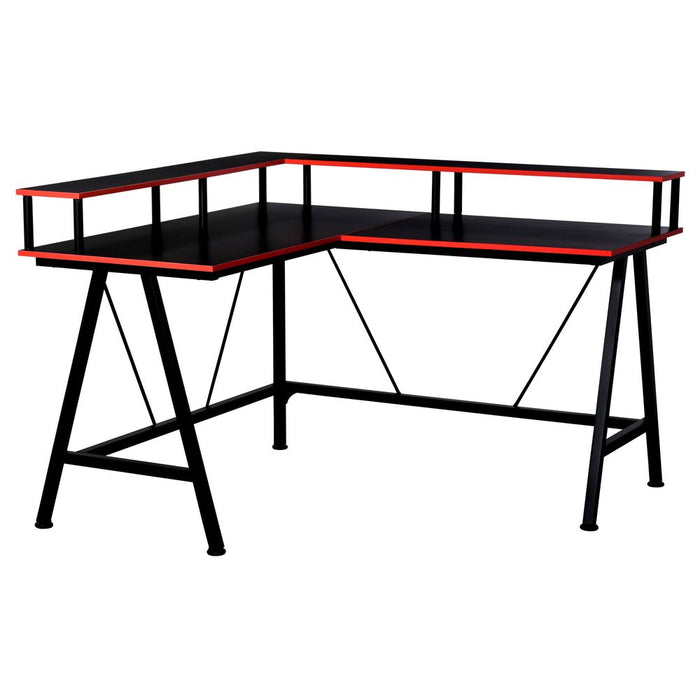 L-Shape Corner Gaming Desk Shelf Workstation, Black Red