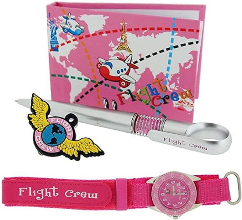 Time Design Girls Pink Pilot Design Watch, Badge, Pen & Note Book Gift Set TDX0713K21