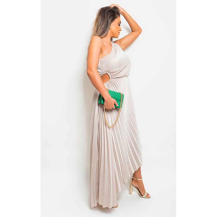 One Shoulder Cut Out Pleated Party Dress - Get ready to steal the spotlight at any special occasion! 💃✨