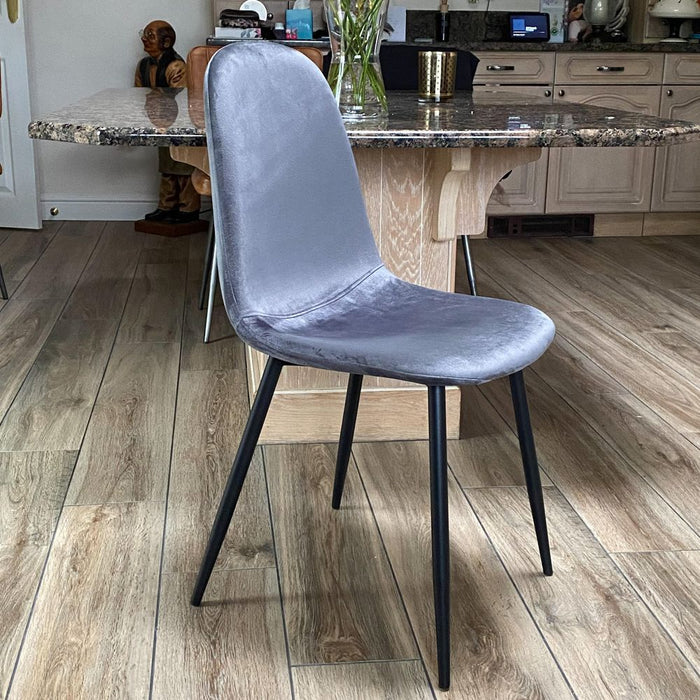 Premium Velvet Grey Chair with Stylish Black Metal Legs