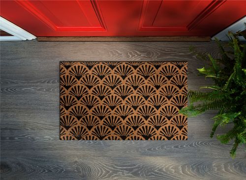 Astley Scallop Deco Latex Backed Coir 45x75cm Black Doormat