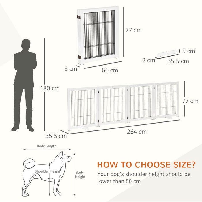 PawHut Freestanding Pet Gate Safety Barrier 4 Pannel with Support Feet White