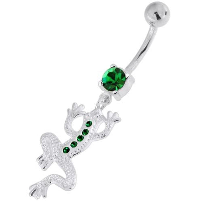 Jeweled Lizard with Frog Legs 925 Sterling Silver Navel Belly Piercing