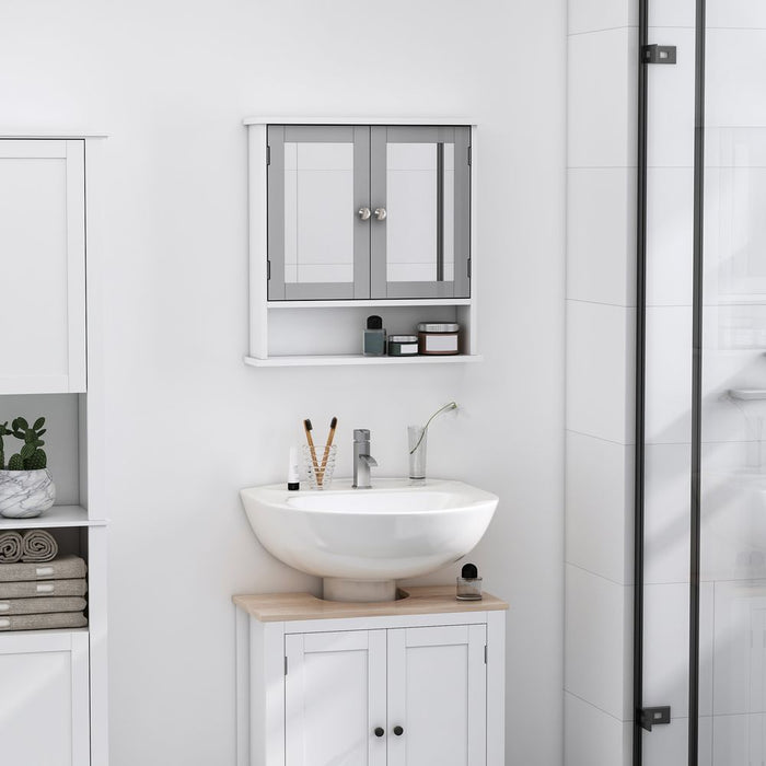 Stylish Grey Wall-Mounted Mirror Cabinet with Double Mirrored Doors - High-Quality & Space-Saving