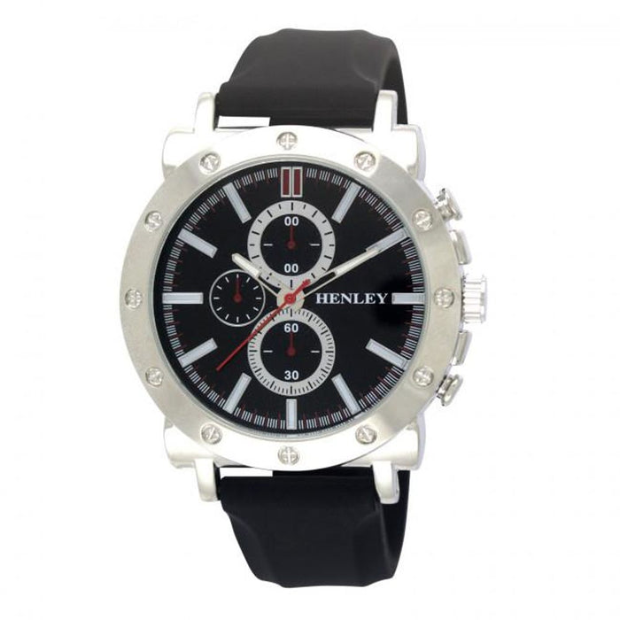 Henley Men's Polished Dial Black Silicone Sports Rubber Strap Watch