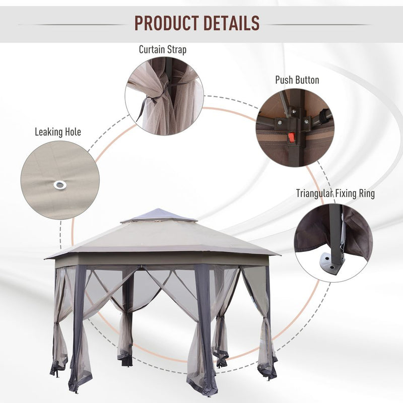 Outdoor Gazebo - 4.05m x 4.05m Metal Frame, 2-Tier Roof, Brown