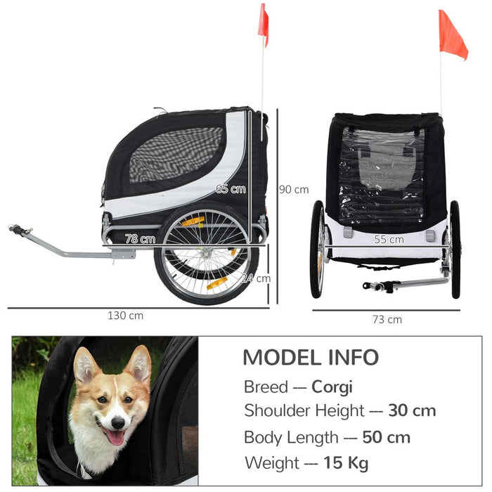 PawHut Steel Dog Bike Trailer Pet Cart Carrier for Bicycle Kit Water Resistant Travel White and Black