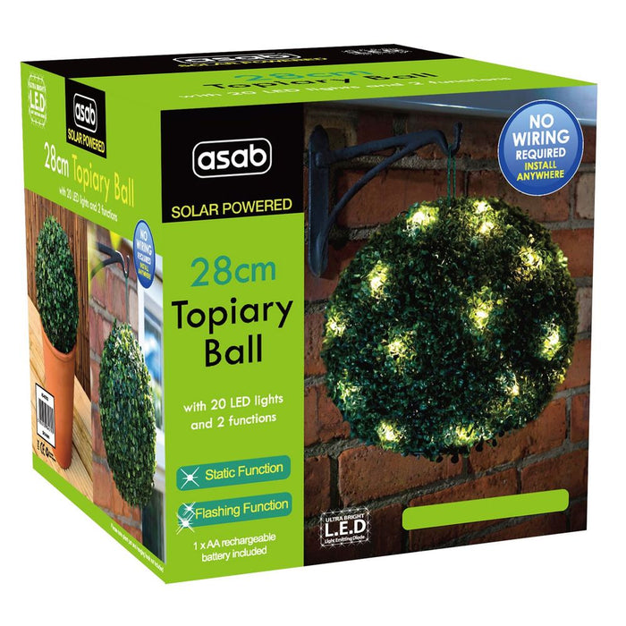 Solar Topiary Ball - Green, 28cm, Auto On/Off, Dual Function